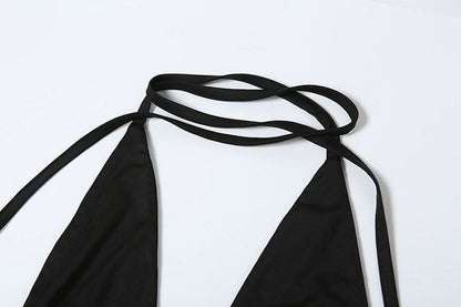 Halter hollow out ruched mesh ruffle backless cut out maxi dress