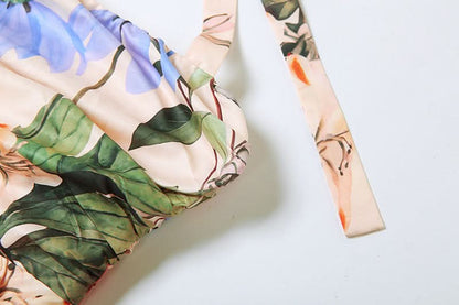 Halter flower print ruffle slit maxi dress