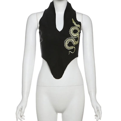 Snake embroidery v neck top
