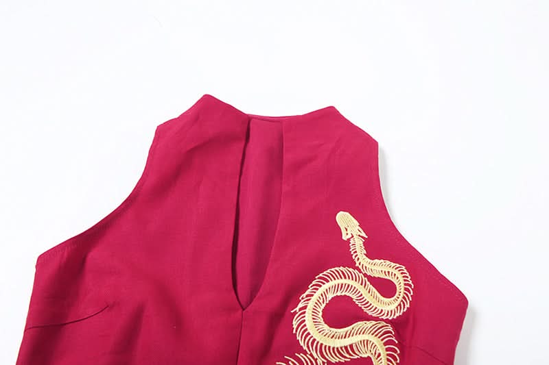 Snake embroidery v neck top