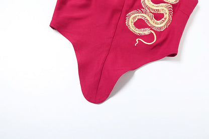 Snake embroidery v neck top