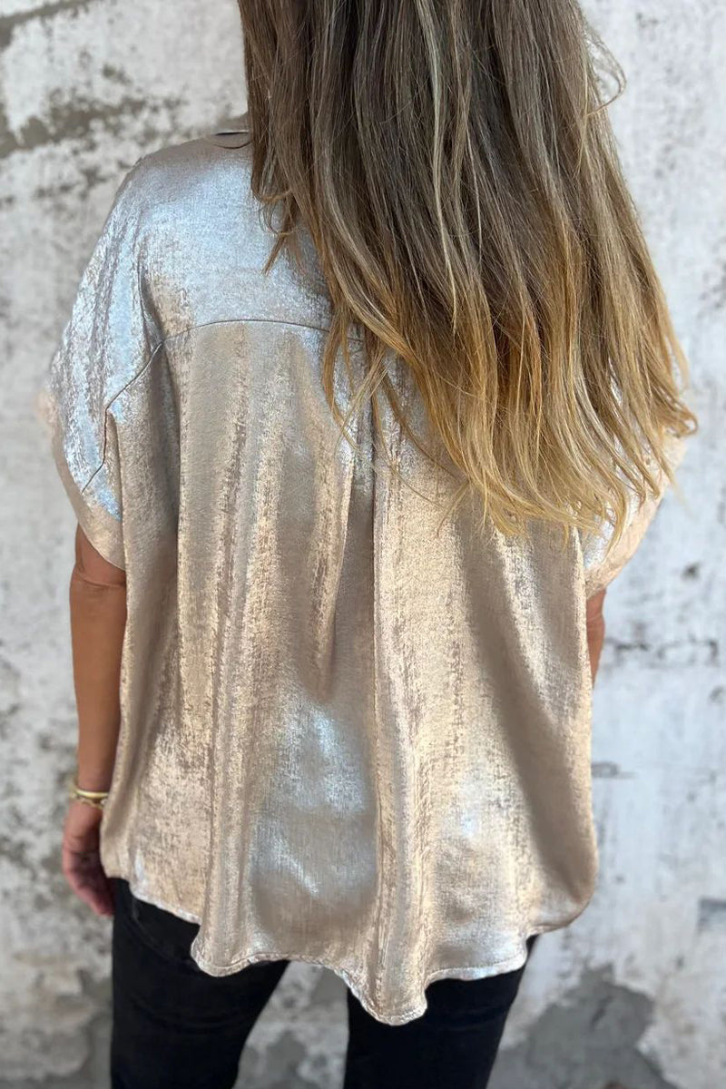 Casual Bronzing Pattern Patchwork Turndown Collar Blouses(5 Colors)