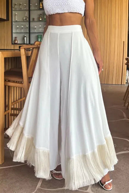 Casual Irregular Fringed Hem Boot Cut Speaker Bottoms(3 Colors)