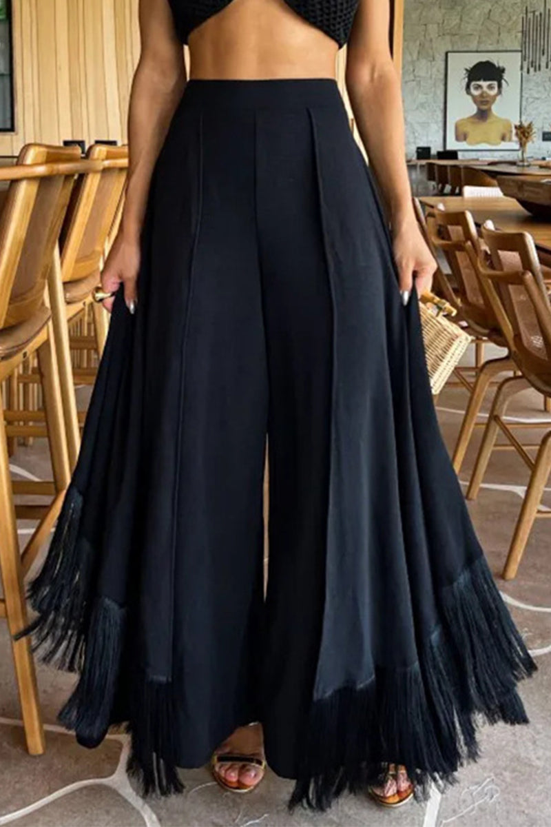 Casual Irregular Fringed Hem Boot Cut Speaker Bottoms(3 Colors)