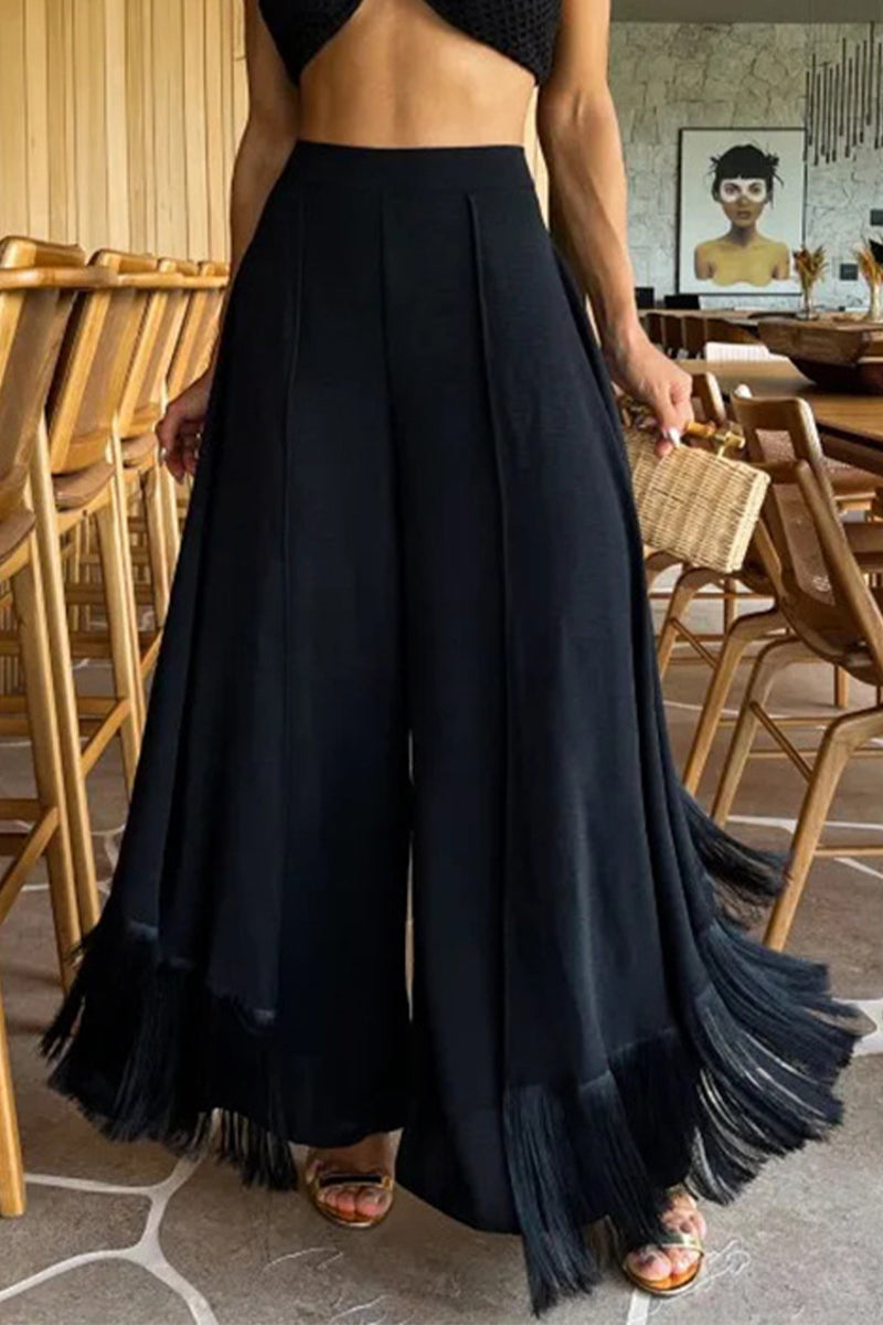 Casual Irregular Fringed Hem Boot Cut Speaker Bottoms(3 Colors)