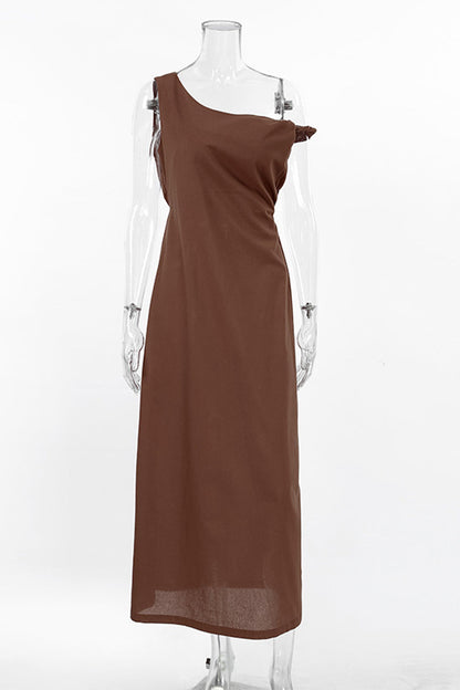 Casual Irregular Oblique Collar One Step Skirt Dresses