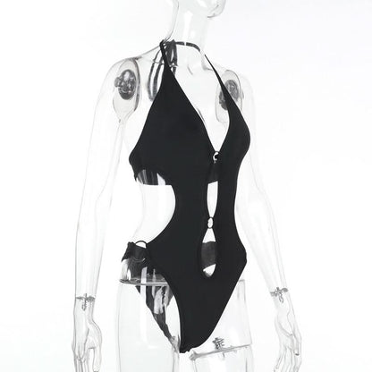 Halter hollow out o ring bodysuit