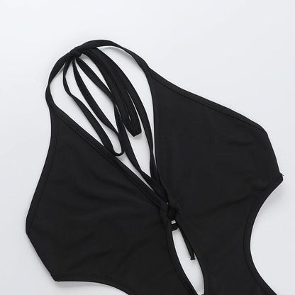 Halter hollow out o ring bodysuit