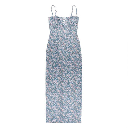 Flower print hollow out cami cut out maxi dress