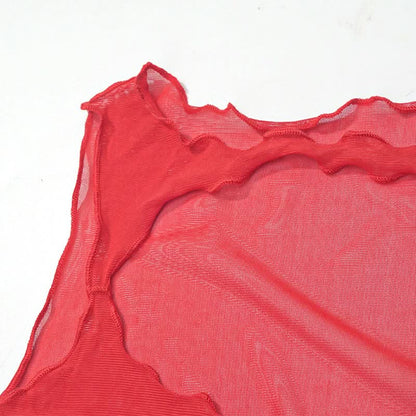 Mesh sleeveless hollow out slit knotted cut out maxi dress