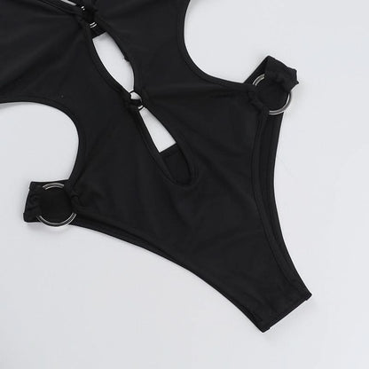 Halter hollow out o ring bodysuit