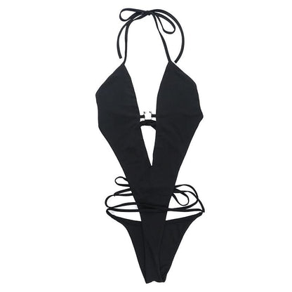 Halter self tie hollow out bodysuit