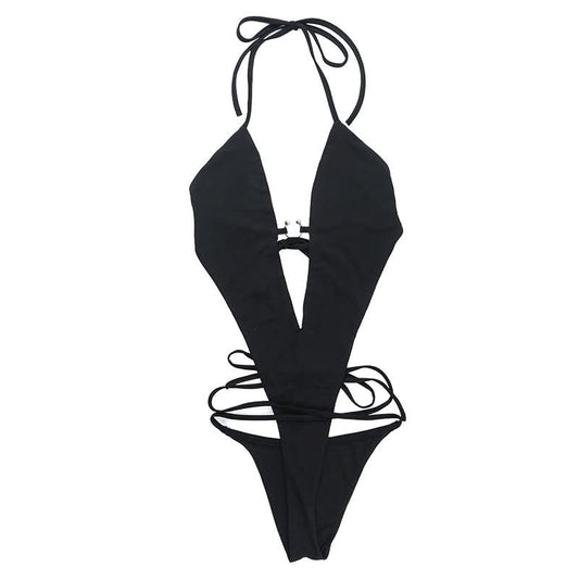 Halter self tie hollow out bodysuit