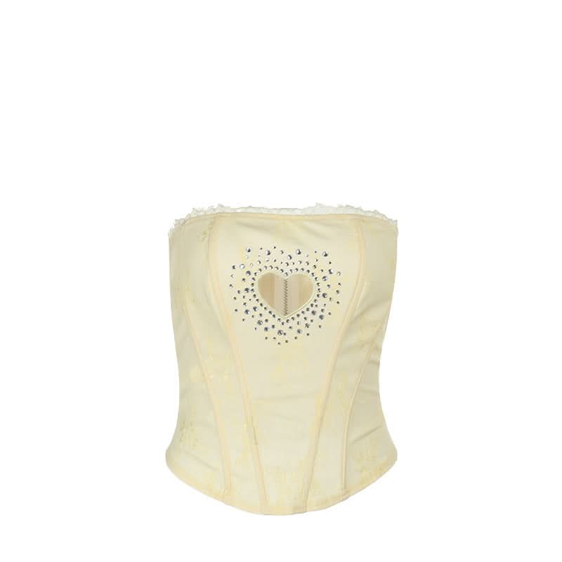 Beaded sweetheart pattern hollow out bustier tube cut out top