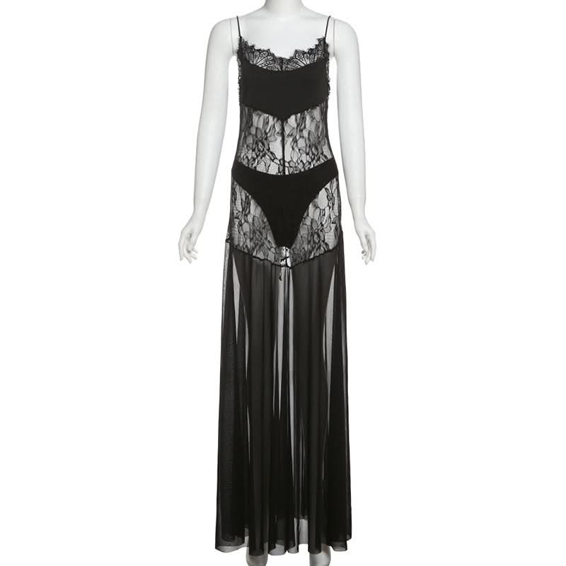 Mesh lace 2 piece cami maxi dress