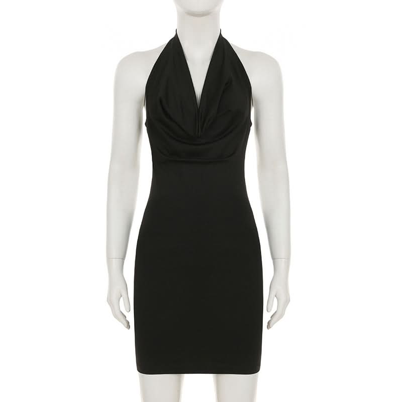 Cowl neck o ring backless mini dress
