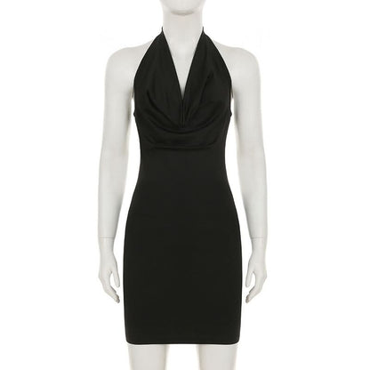 Cowl neck o ring backless mini dress