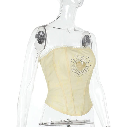 Beaded sweetheart pattern hollow out bustier tube cut out top