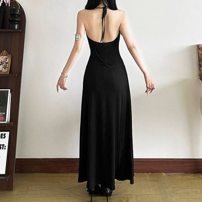 Halter metal tag self tie maxi dress