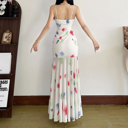 U neck mesh contrast cami maxi dress