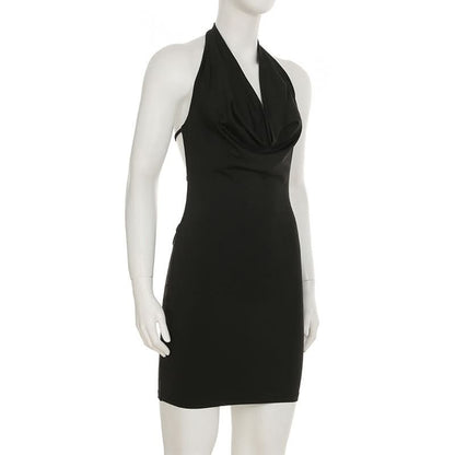 Cowl neck o ring backless mini dress
