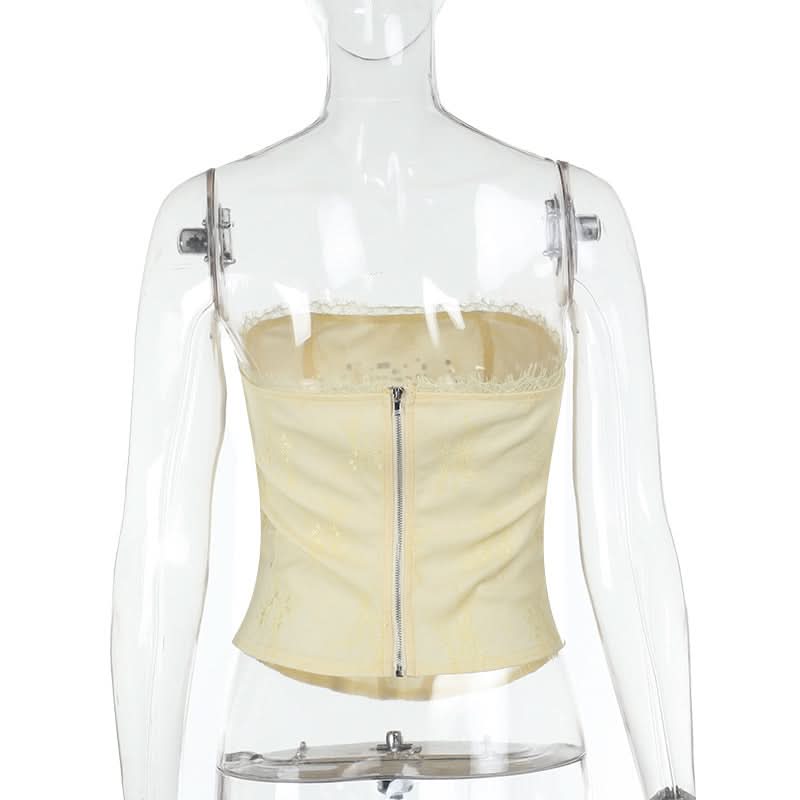 Beaded sweetheart pattern hollow out bustier tube cut out top