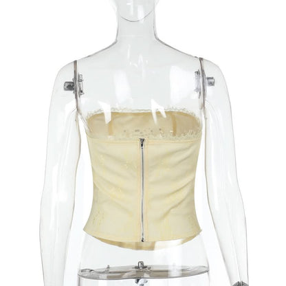 Beaded sweetheart pattern hollow out bustier tube cut out top