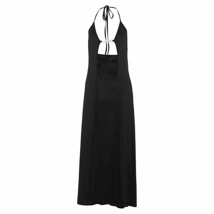Halter metal tag self tie maxi dress