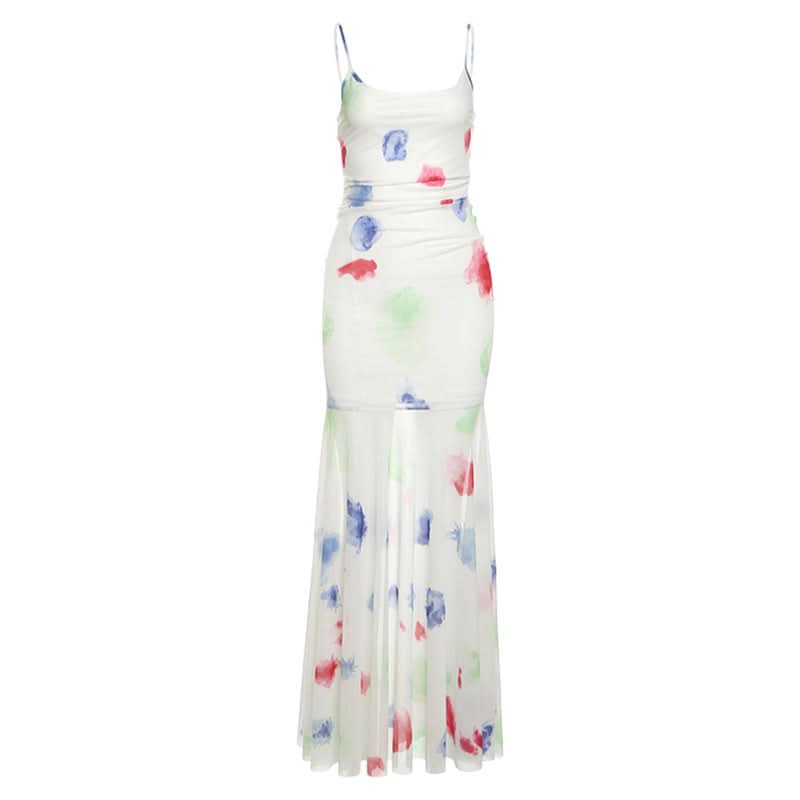 U neck mesh contrast cami maxi dress