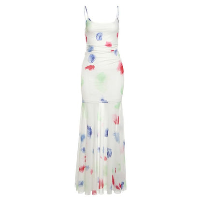 U neck mesh contrast cami maxi dress