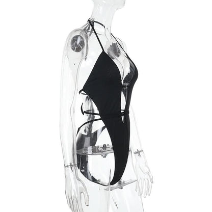 Halter self tie hollow out bodysuit