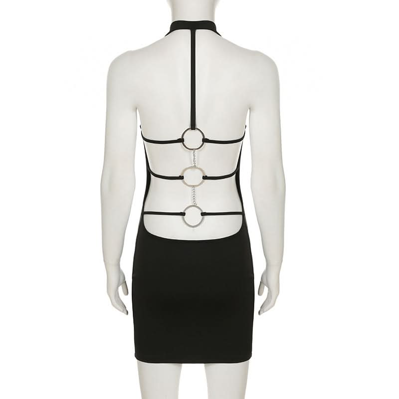 Cowl neck o ring backless mini dress