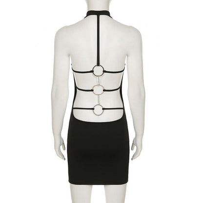 Cowl neck o ring backless mini dress