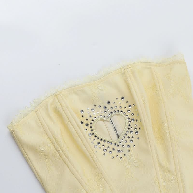 Beaded sweetheart pattern hollow out bustier tube cut out top