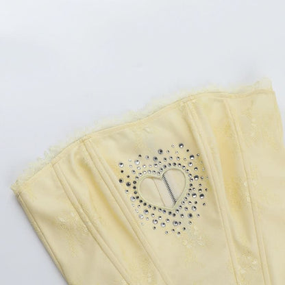 Beaded sweetheart pattern hollow out bustier tube cut out top