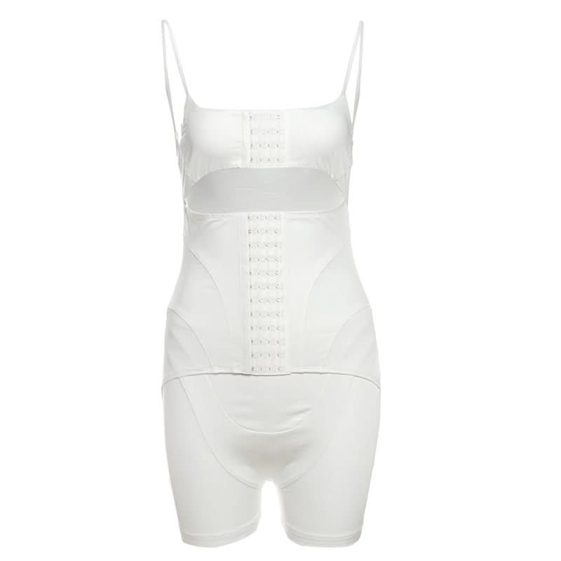 Hollow out button cami corset romper