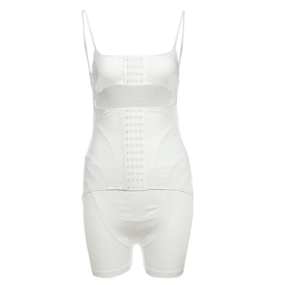 Hollow out button cami corset romper