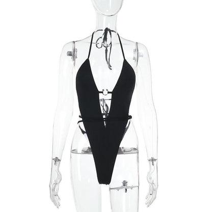 Halter self tie hollow out bodysuit