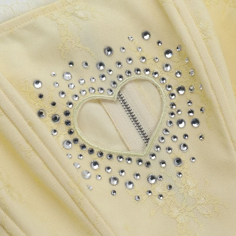 Beaded sweetheart pattern hollow out bustier tube cut out top