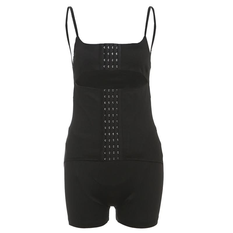 Hollow out button cami corset romper