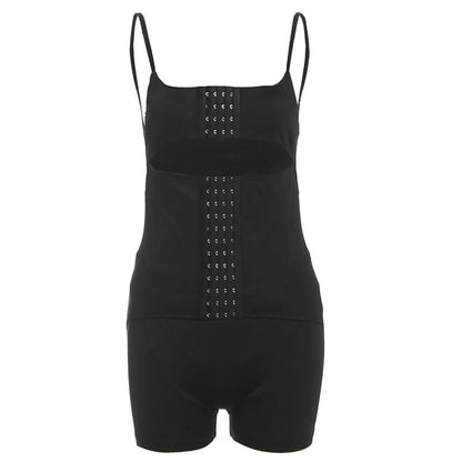 Hollow out button cami corset romper