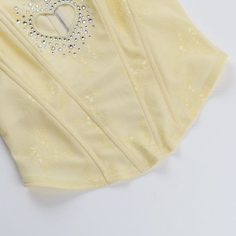 Beaded sweetheart pattern hollow out bustier tube cut out top