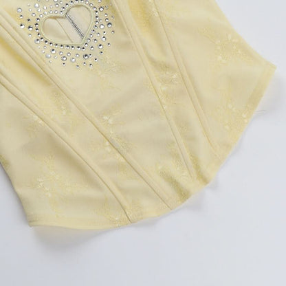 Beaded sweetheart pattern hollow out bustier tube cut out top