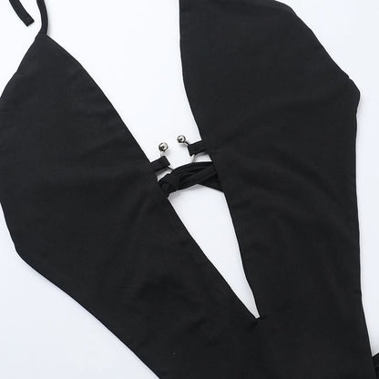 Halter self tie hollow out bodysuit