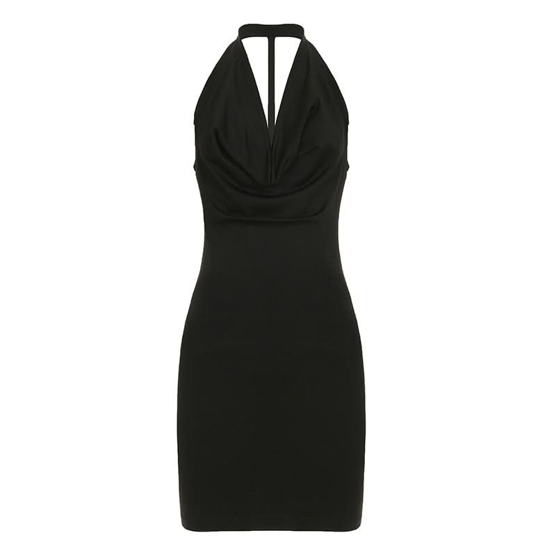 Cowl neck o ring backless mini dress