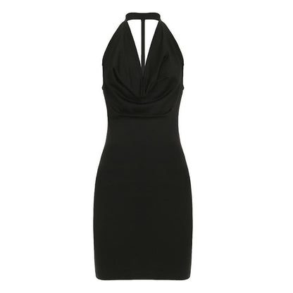 Cowl neck o ring backless mini dress