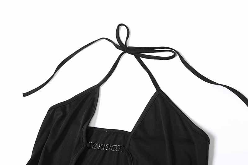 Halter metal tag self tie maxi dress