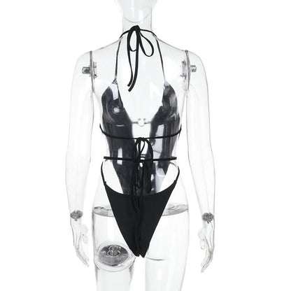 Halter self tie hollow out bodysuit