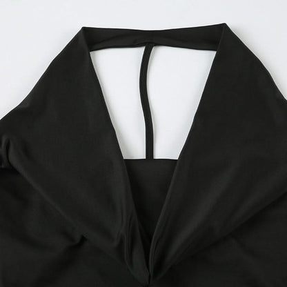 Cowl neck o ring backless mini dress