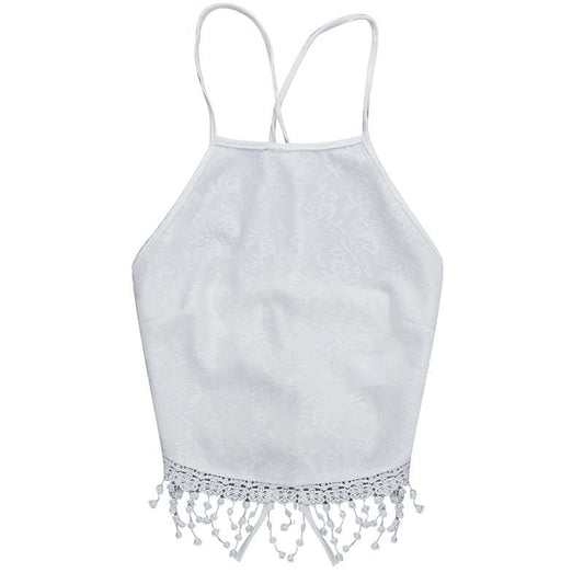 Lace tassels lace up cami top